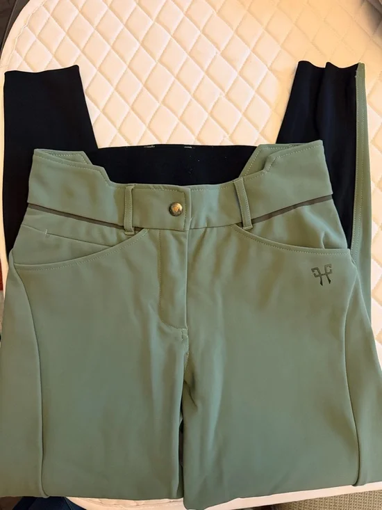 Horse Pilot Fleur de Lis Olive Green Performance Riding Breeches - Picture 4 of 7